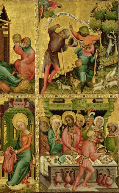 The Annunciation to the Shepherds and the Marriage at Cana, from the right wing of the Buxtehude Altar by Master Bertram of Minden